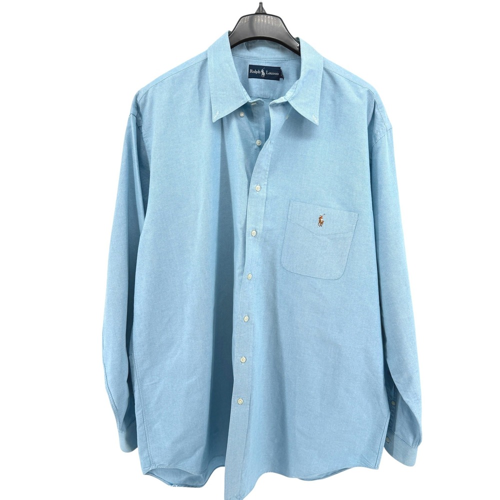 Ralph Lauren Mens 2XLT‎ Pre-Owned LS Button Down Shirt Light Blue Polo Pony Logo